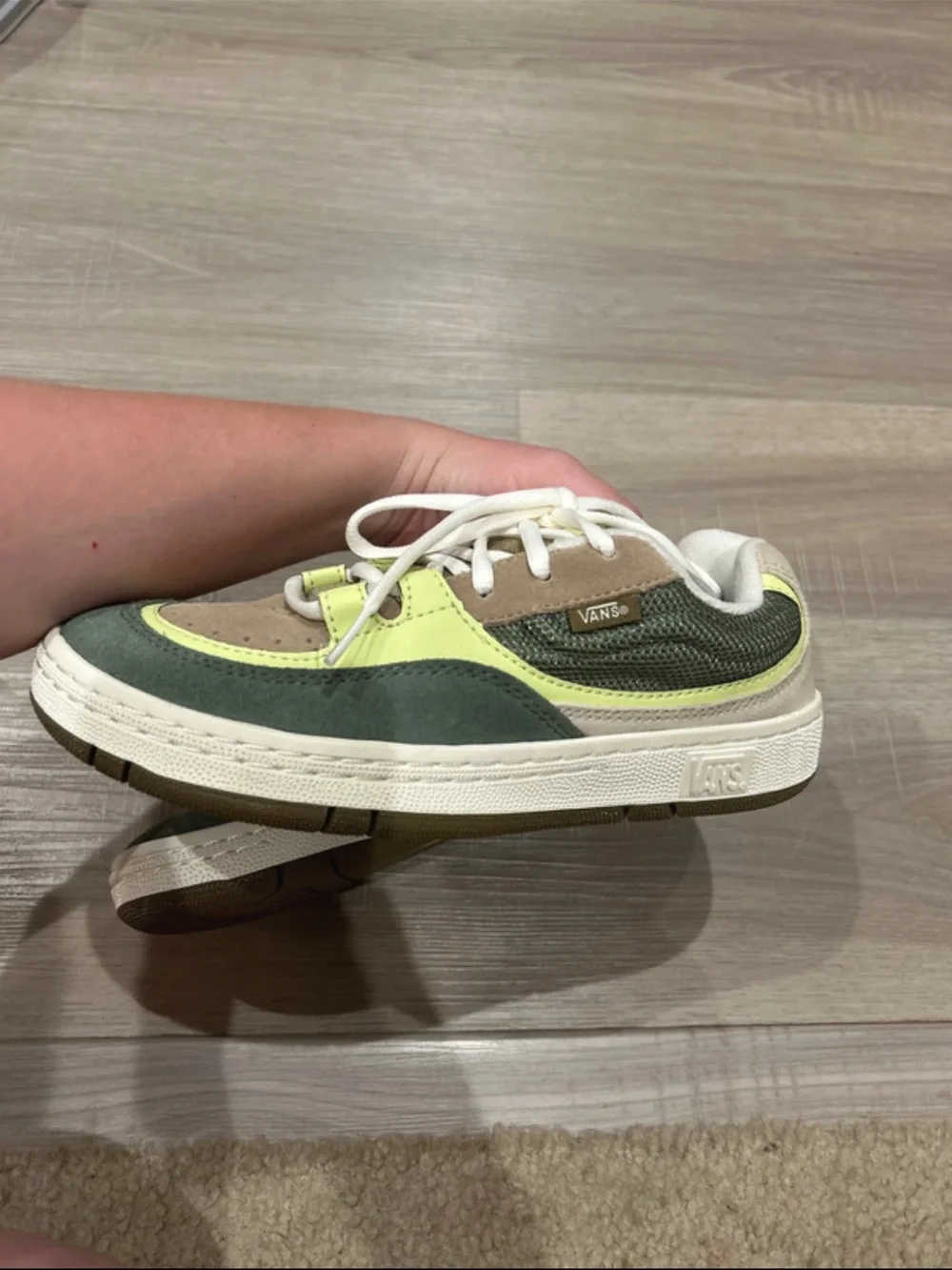 Vans Low-Top Sneakers in Green, Olive, Tan, and White